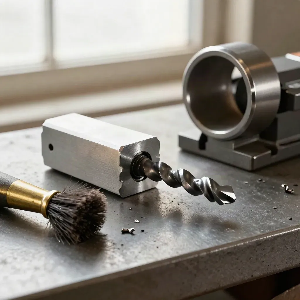 Milling-Werkzeug, Spannbacke und Entgratbürste auf einer Werkzeugmaschine